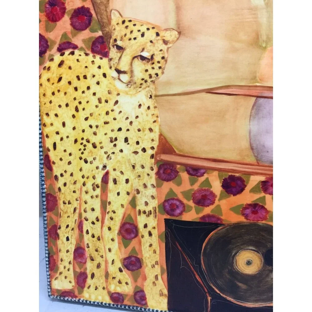 Vtg 1970’s Painting Art ”CHARLESTON CHEETAHS” Oil On Board Painting Art Signed - Picture 6 of 10